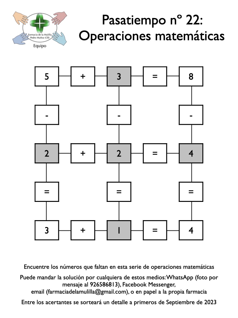 Pasatiempo 022 - Operaciones matemáticas SOLUCION