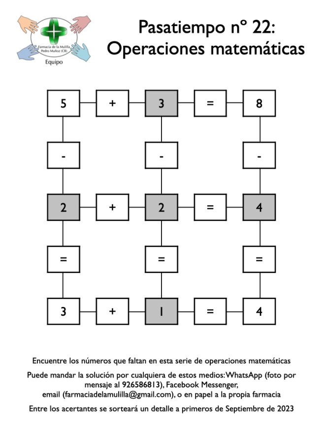 ‎Pasatiempo 022 - Operaciones matemáticas SOLUCION